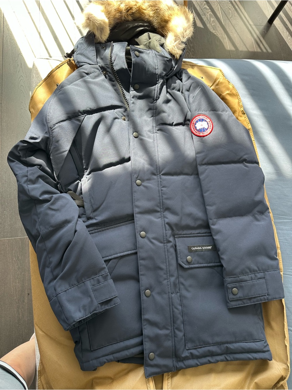 Canada Goose Men’s Navy Parka with Fur-Trim Hood